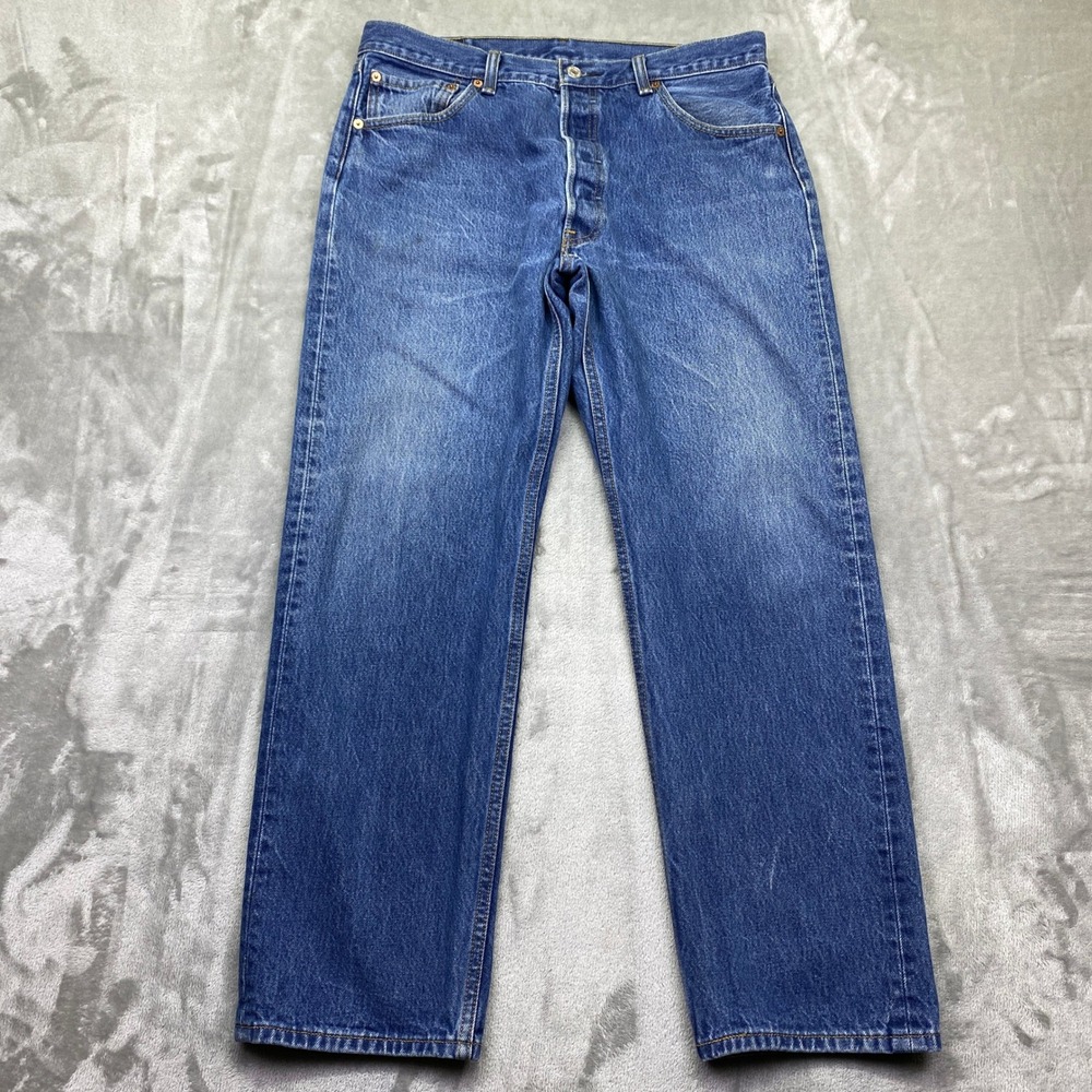 Levi's 501 Original Fit Button Fly Jeans Blue Denim Men Size 36 Fits 32" Grunge